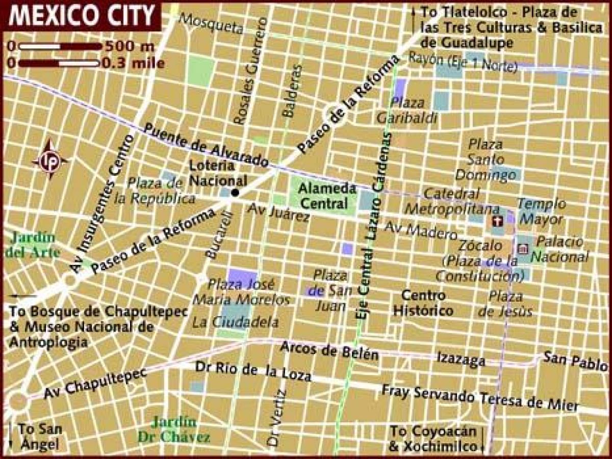 centro historico Mexiko Hiria mapa