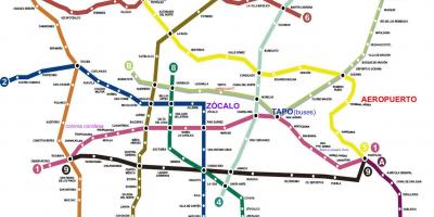 Mexiko Hiriko tren mapa