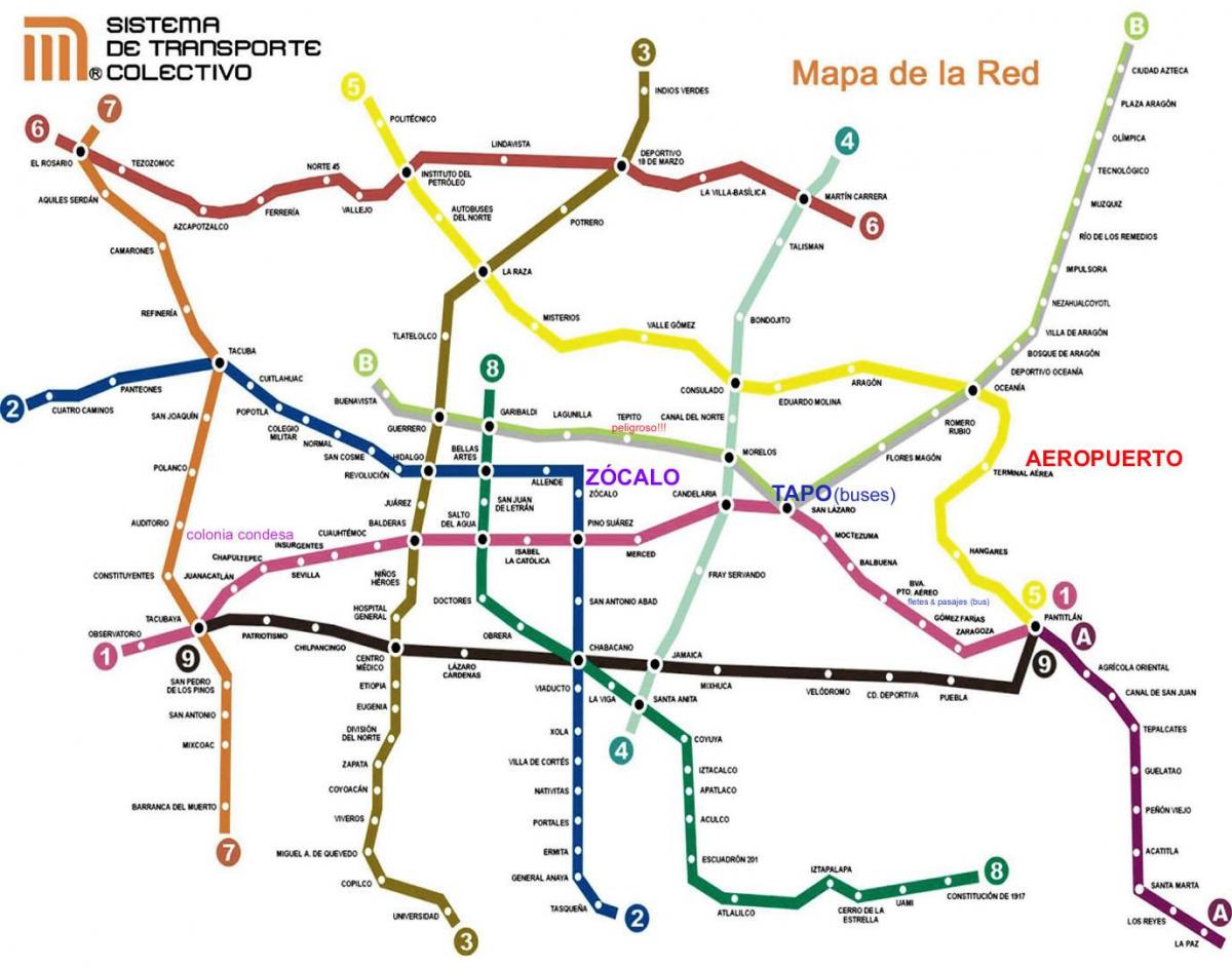 Mexiko Hiriko tren mapa