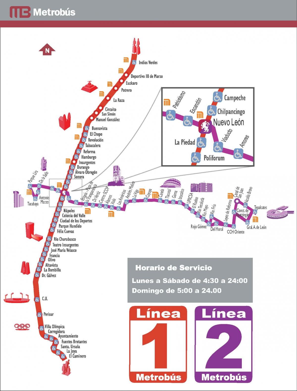 mapa metrobus Mexiko Hiria