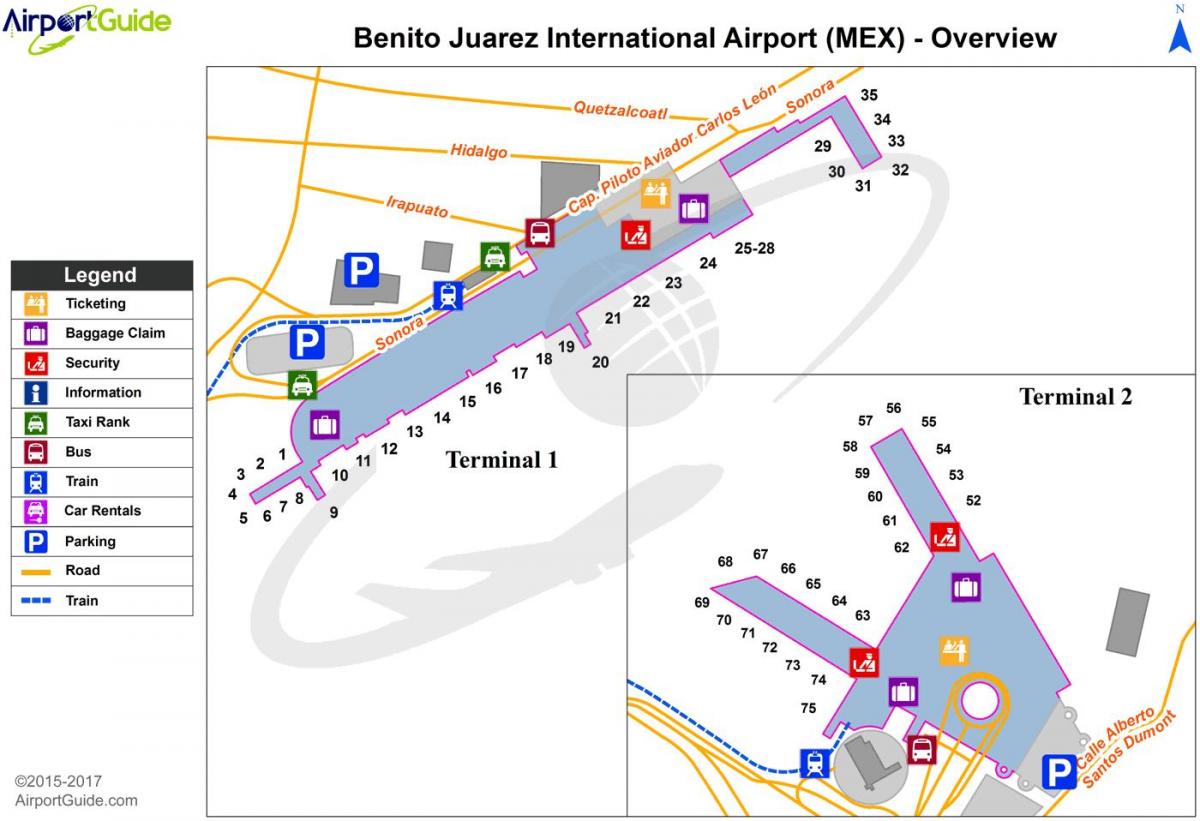 Mexiko Hiriko aireportua atea mapa