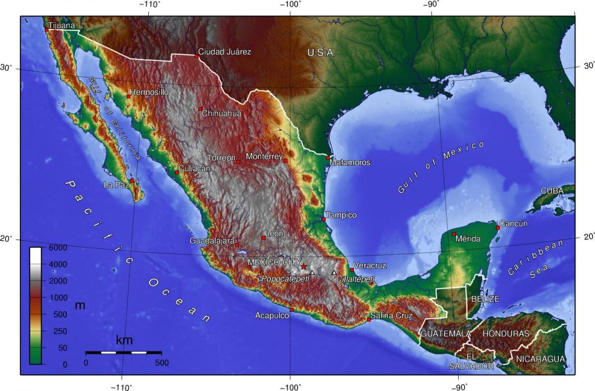 Mexiko Hiria topografikoak mapa