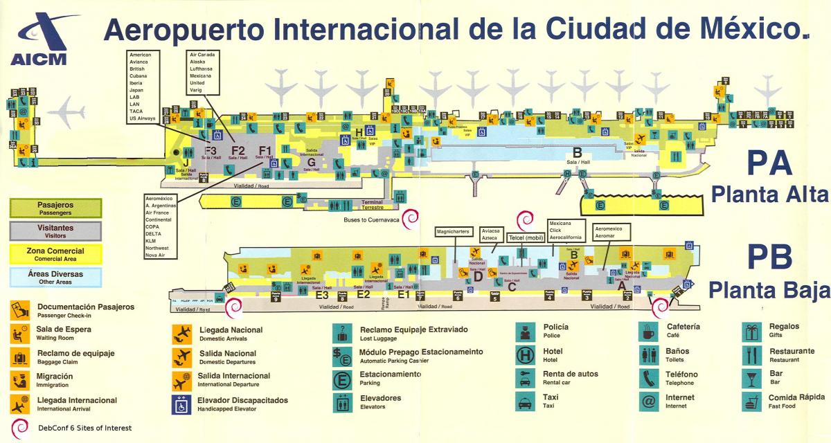 Mexiko Hiriko nazioarteko aireportuko mapa