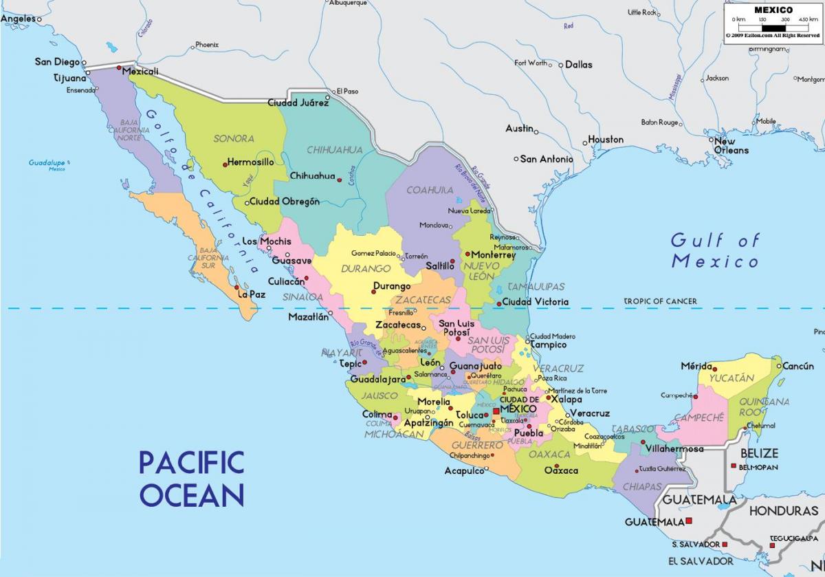 mapa Mexiko Hiria egoera