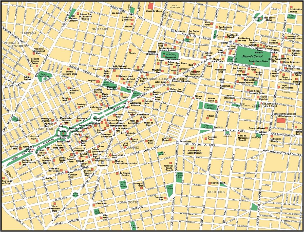 mapa Mexiko Hiriko puntu interesgarriak